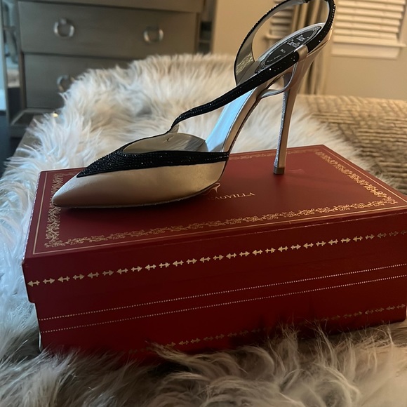 RENEE-CAOVILLA-BLACK-SATIN-CRYSTAL-SLINGBACK - Picture 1 of 7